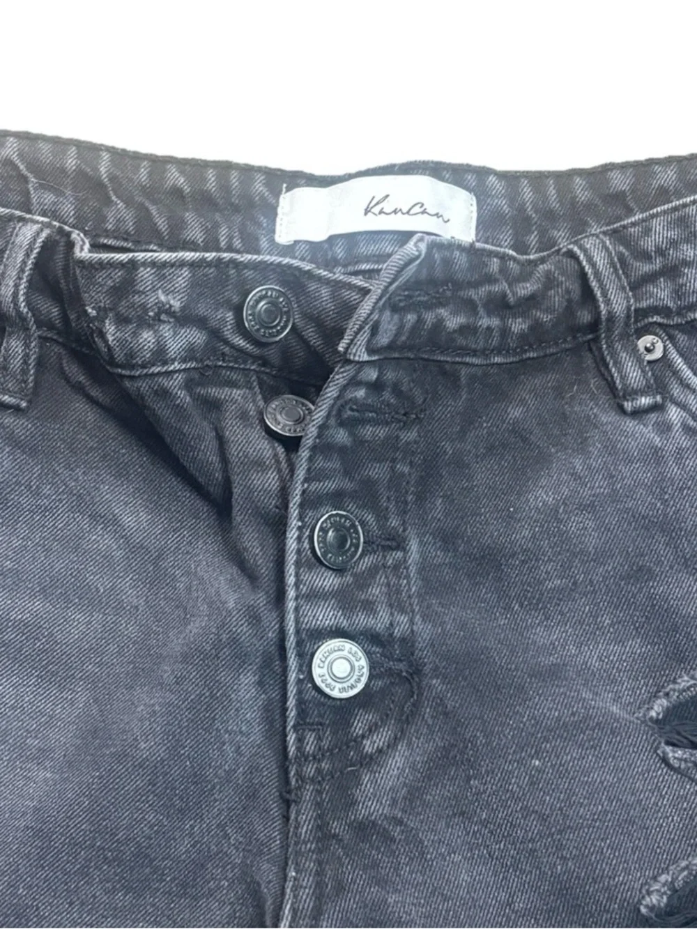 KanCan Women’s Black Denim Cutoff Shorts Size 29 High Rise Button Fly Festival